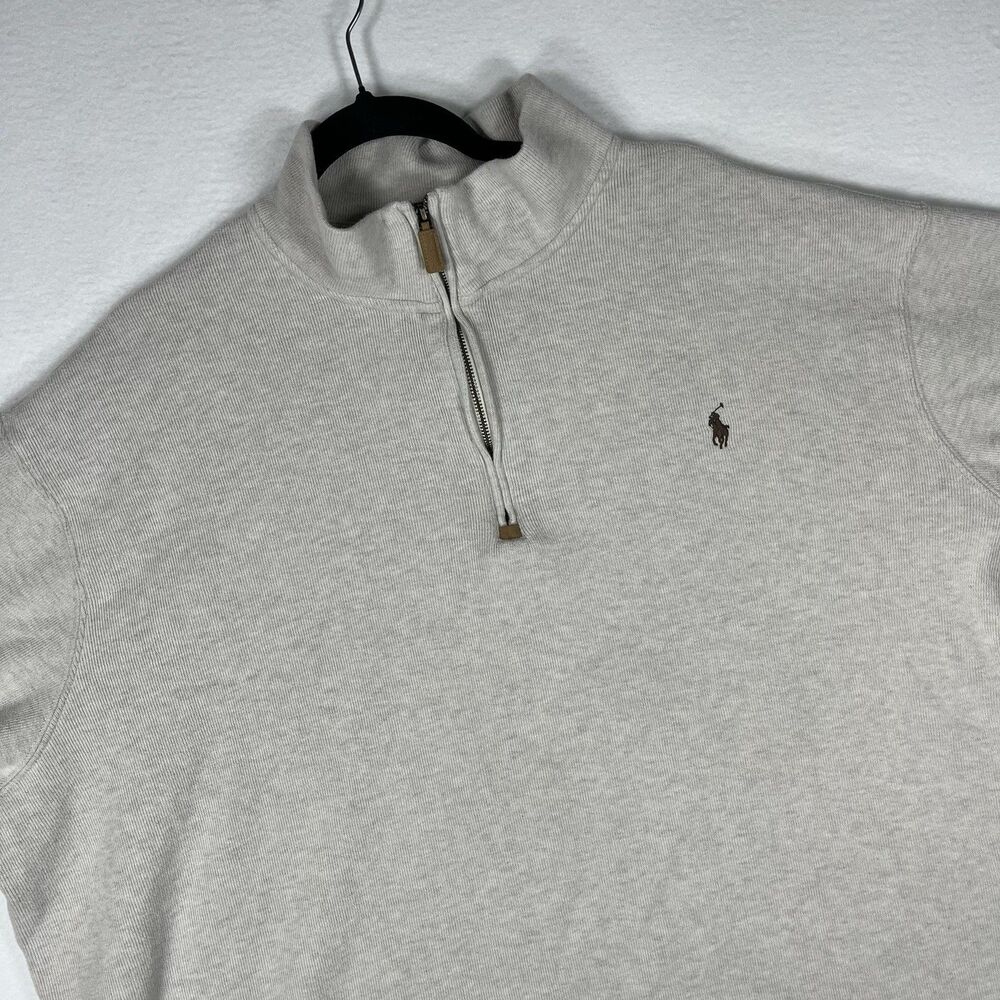 Polo Ralph Lauren Mens 3XL Oatmeal Heather 1/4 Zip Pullover Sweater Big & Tall